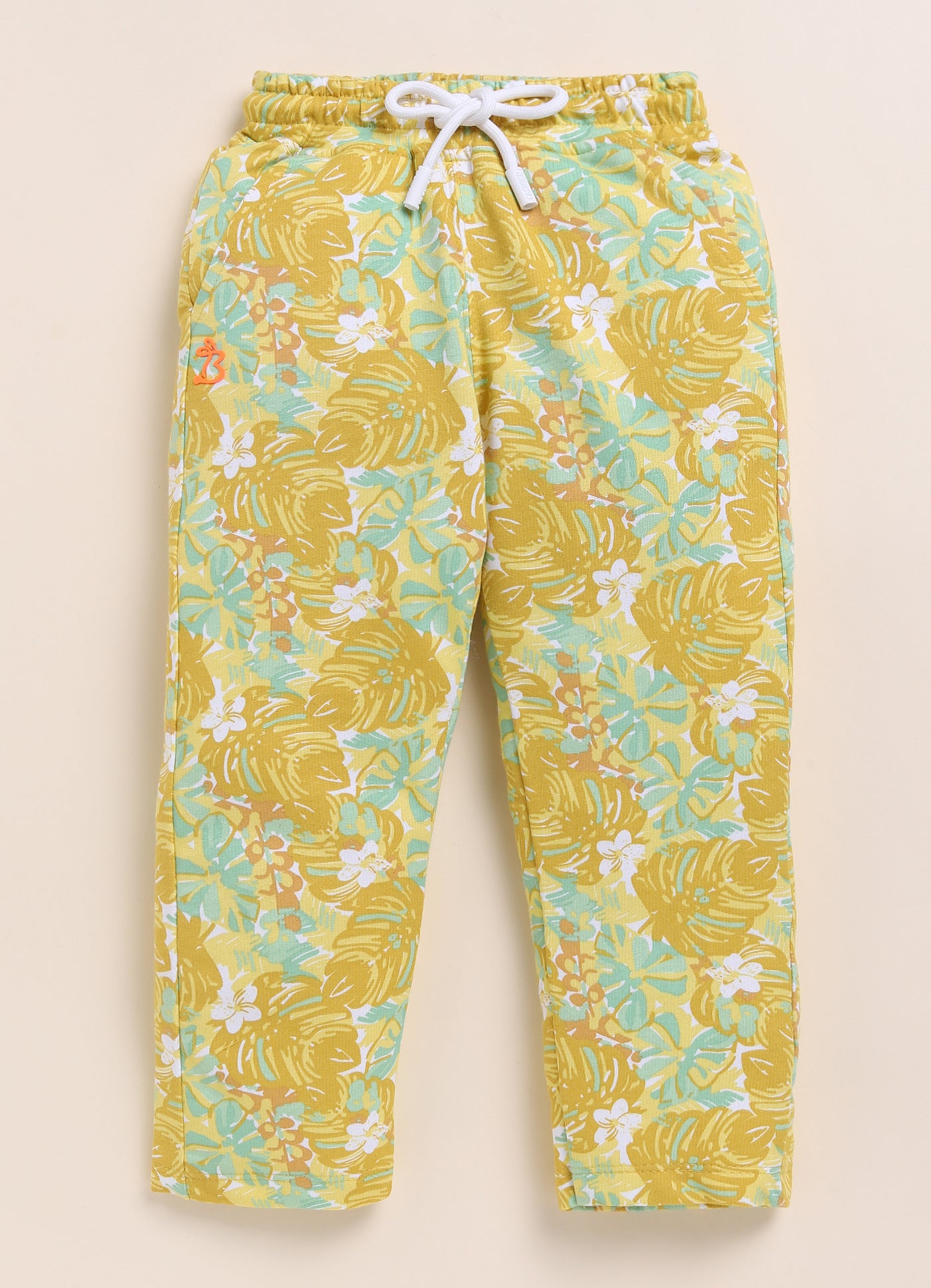 Mustard Foral Printed Long Pant for Girls by Biskid