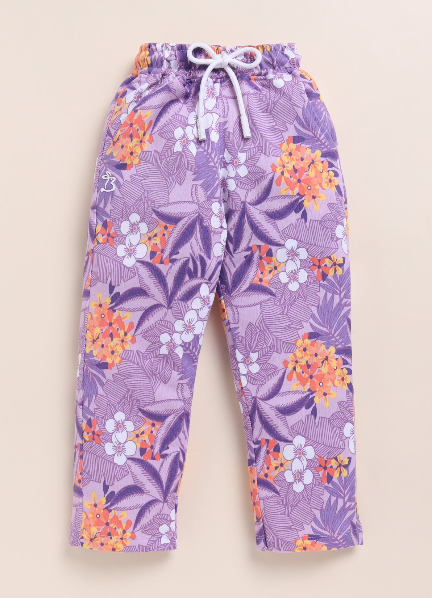 Purple Foral Printed Long Pant for Girls by Biskid