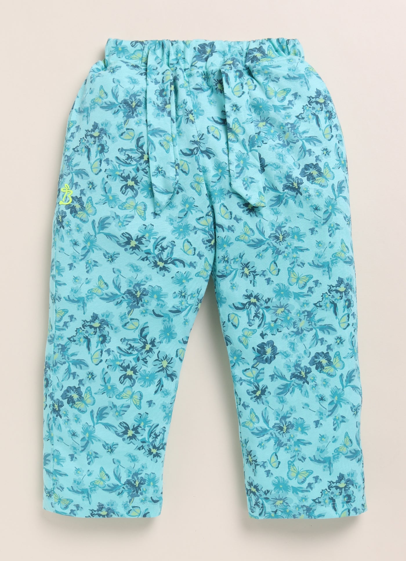 Sea Green Foral Printed Long Pant for Girls by Biskid