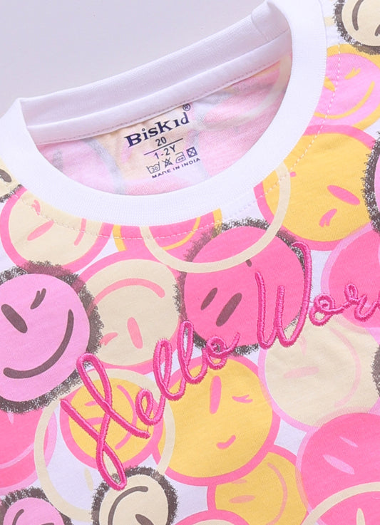 Pink Printed Crop Top for Girls by Biskid