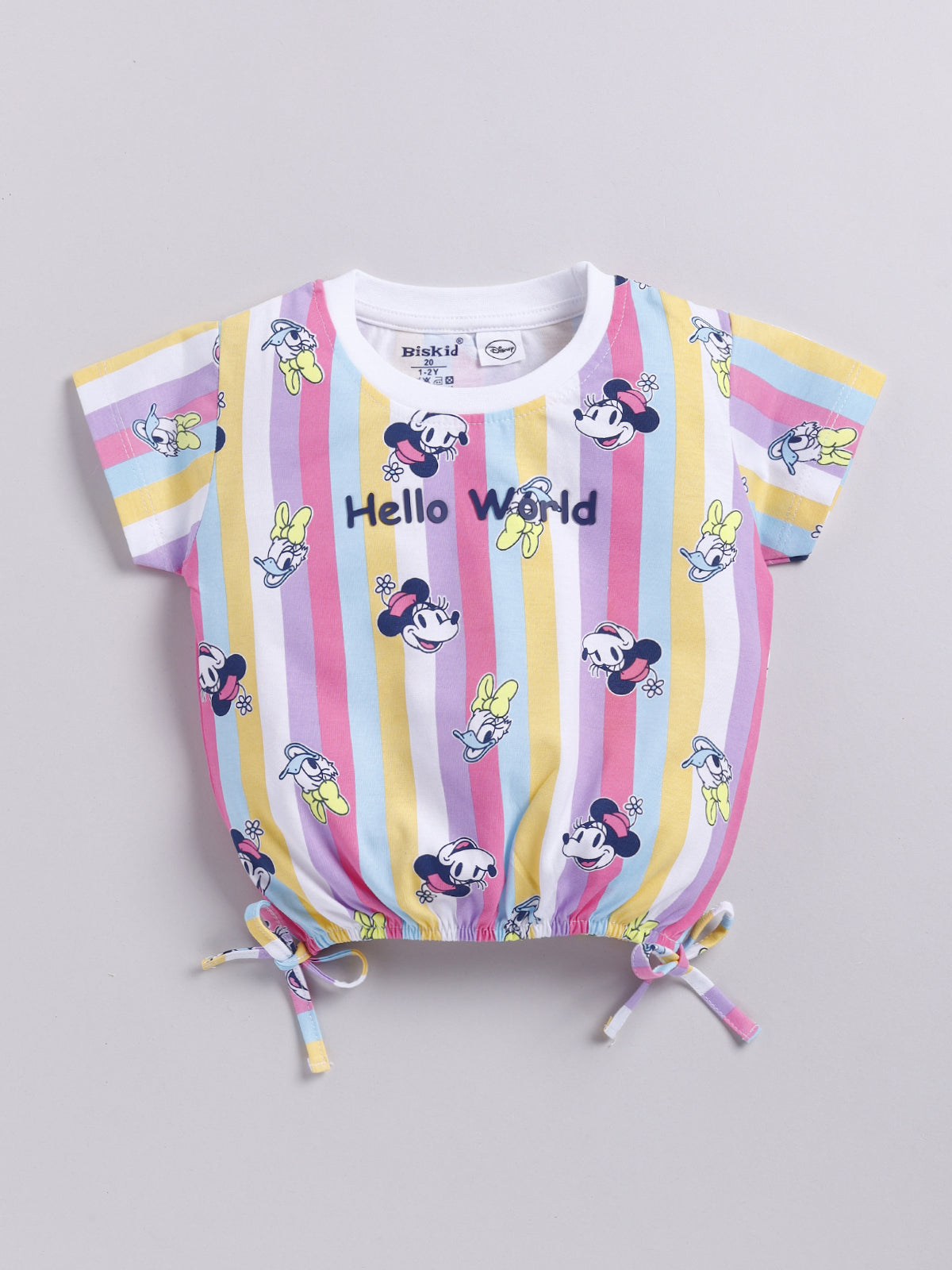 Pink Micky Stripes Crop Top for Girls by Biskid