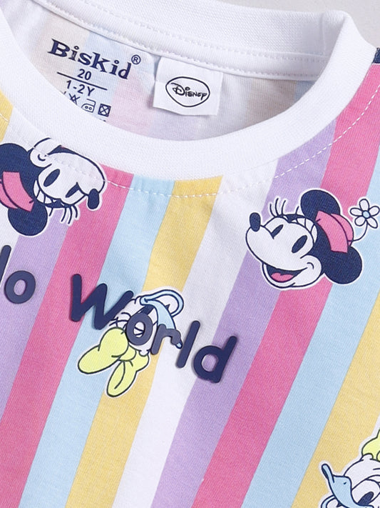 Pink Micky Stripes Crop Top for Girls by Biskid