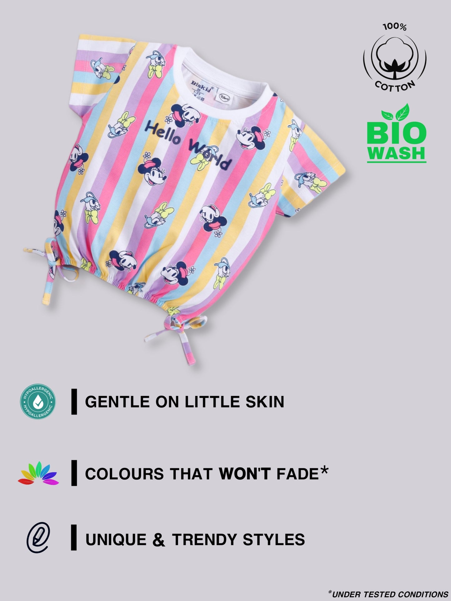 Pink Micky Stripes Crop Top for Girls by Biskid