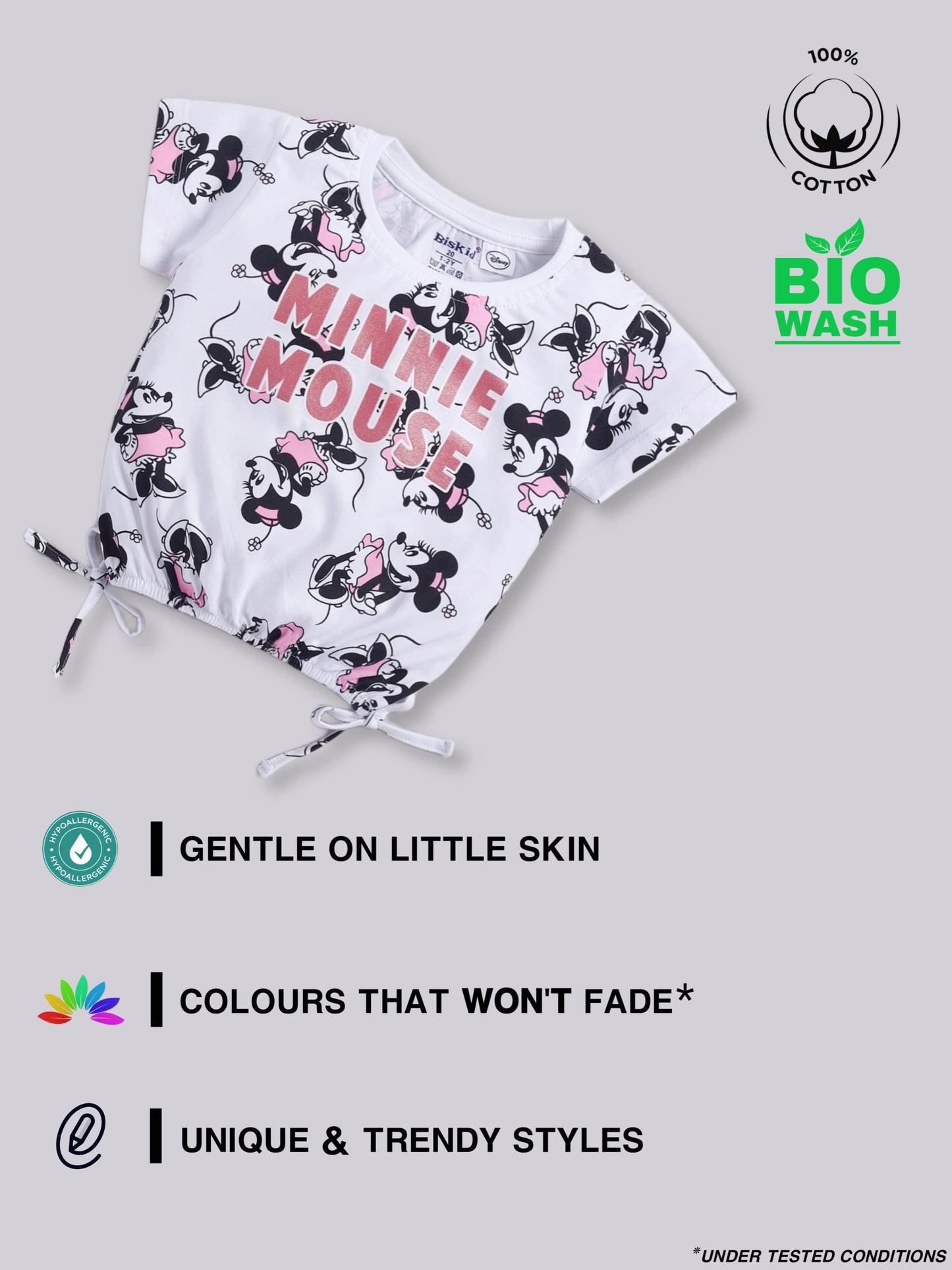 White Micky Printed Crop Top for Girls by Biskid