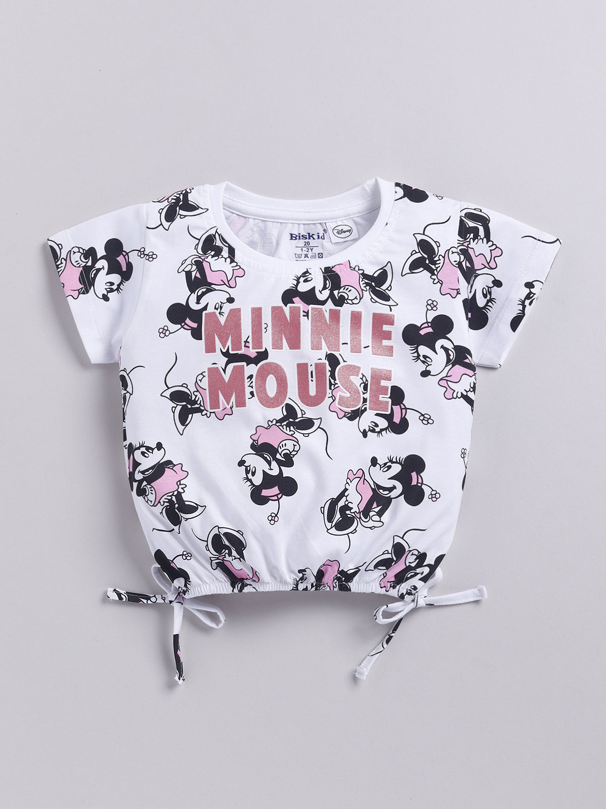 White Micky Printed Crop Top for Girls by Biskid