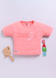 Peach Printed Drop Shoulder Top for Girls by Biskid