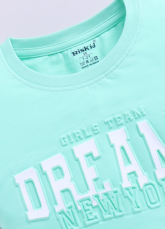 Sea Green Printed Drop Shoulder Top for Girls by Biskid