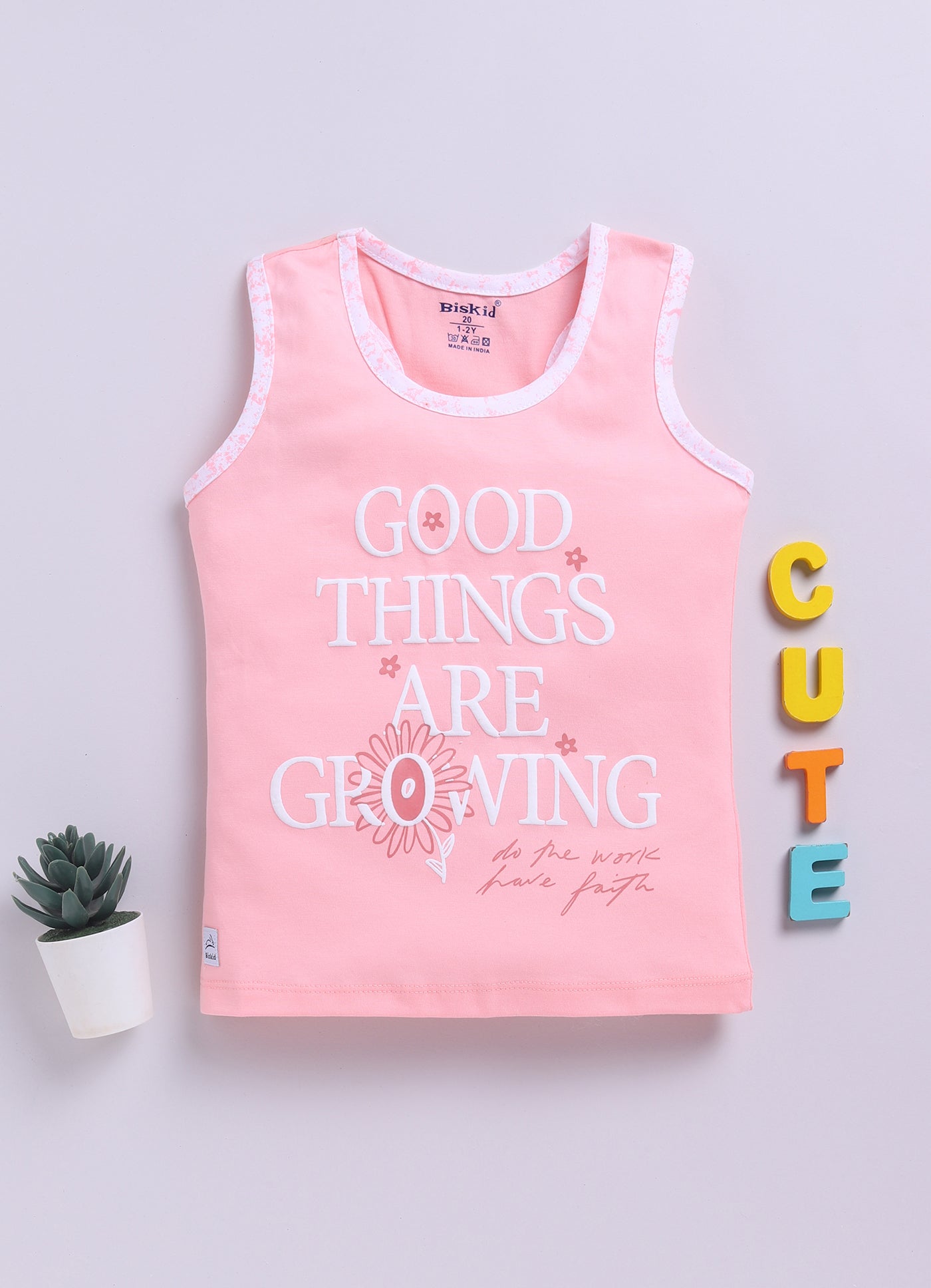 Blush Pink Printed T-Back Top for Girls by Biskid