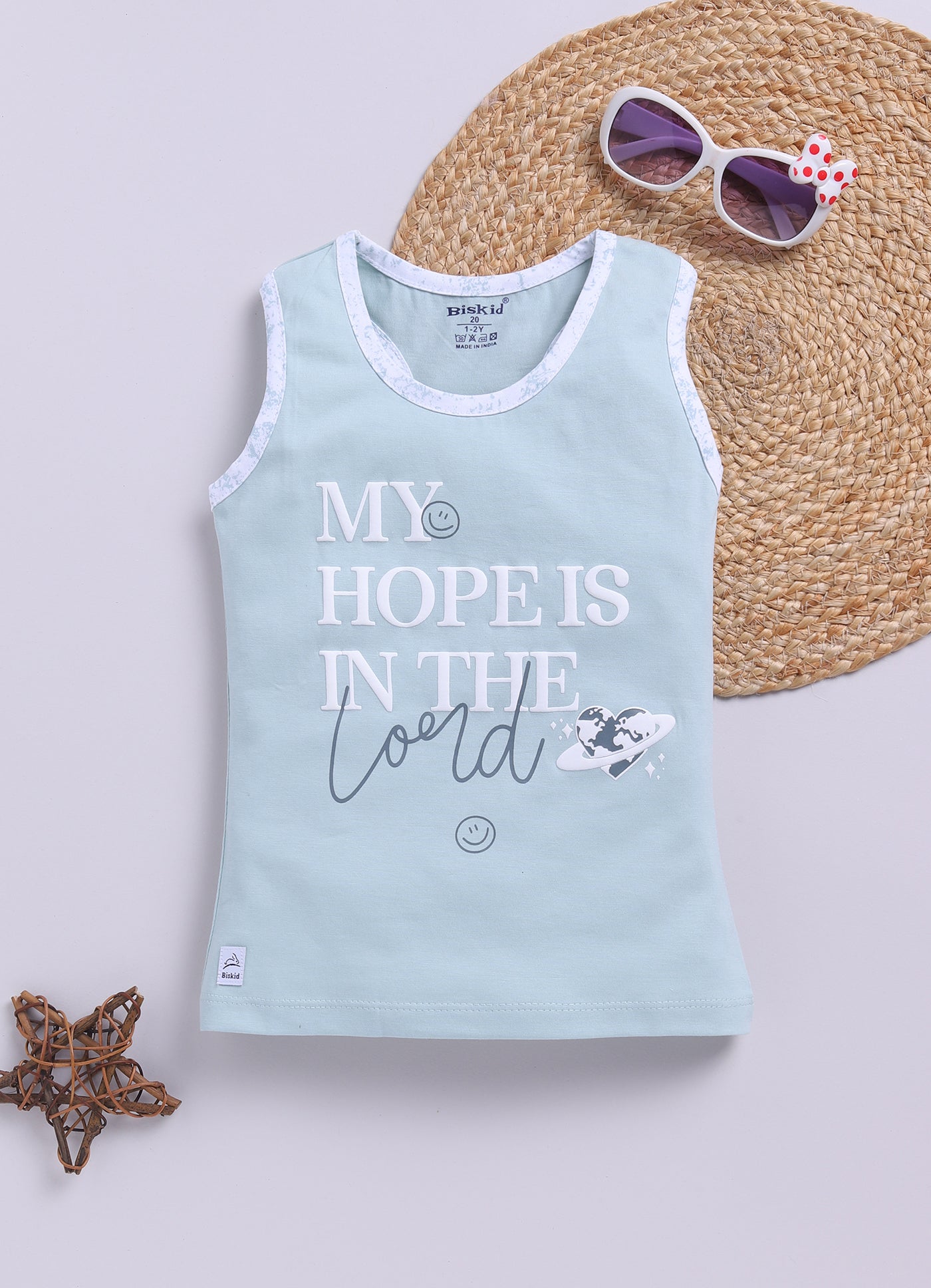 Green Printed T-Back Top for Girls by Biskid