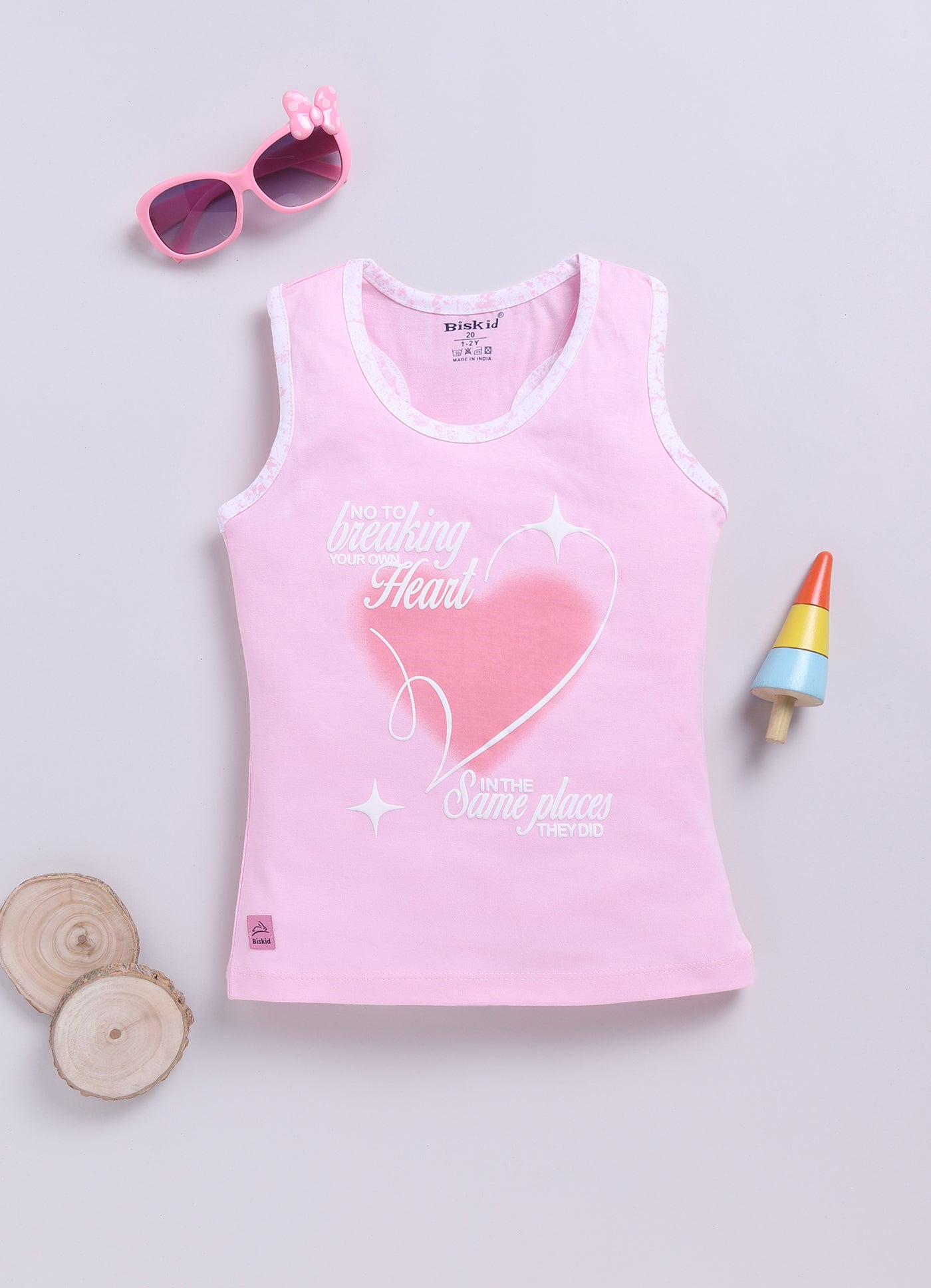 Pink Printed T-Back Top for Girls by Biskid