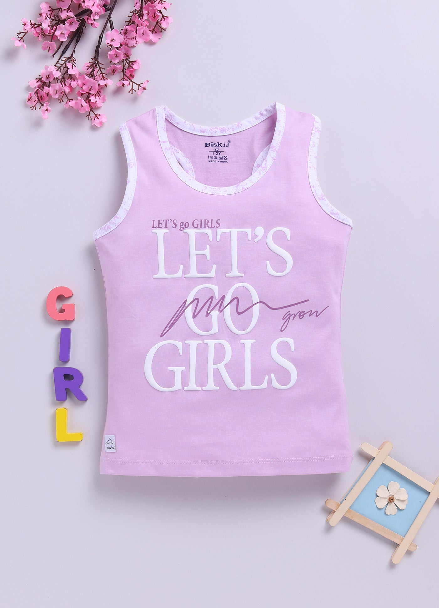 Purple Printed T-Back Top for Girls by Biskid