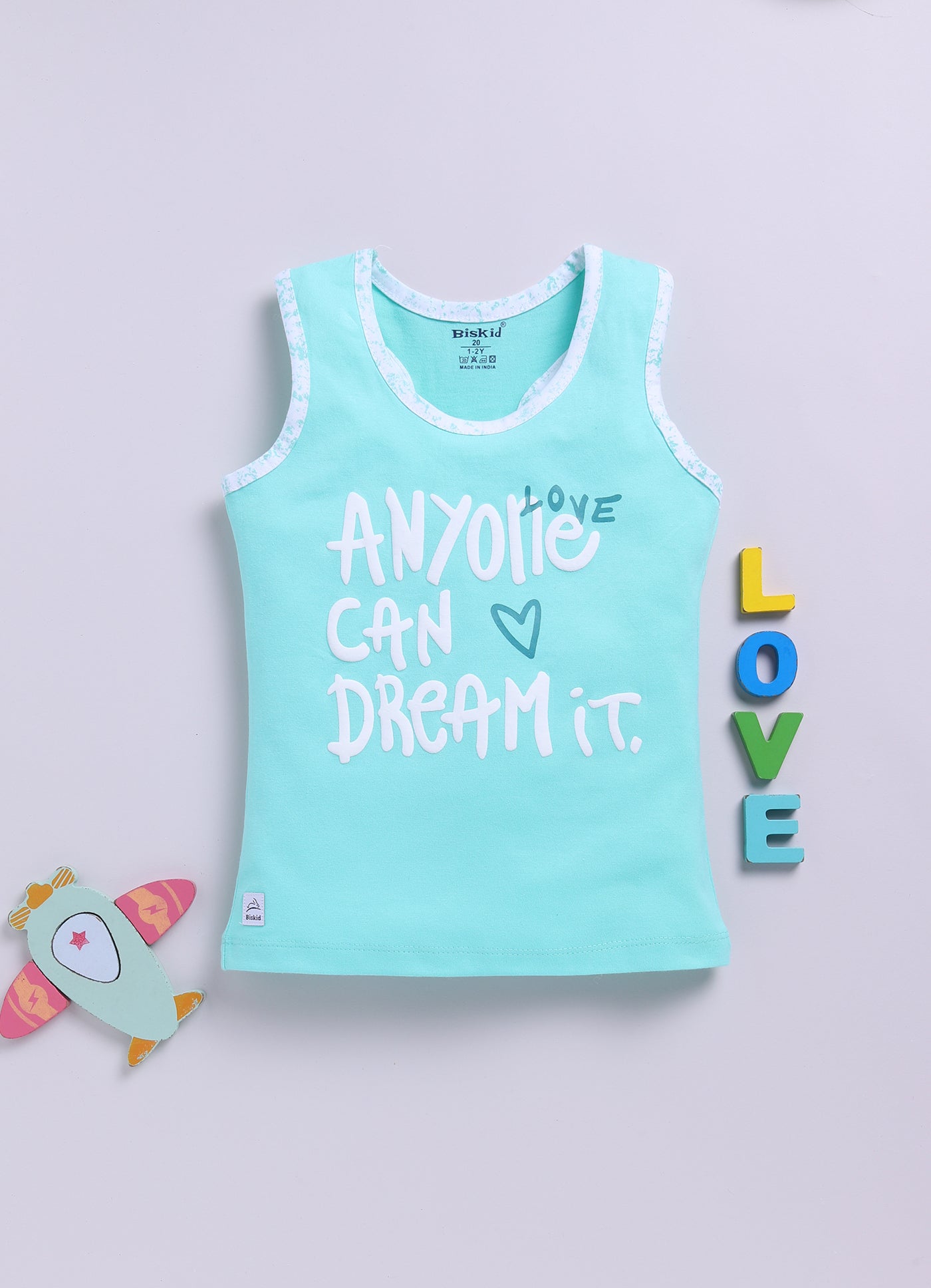Sea Green Printed T-Back Top for Girls by Biskid