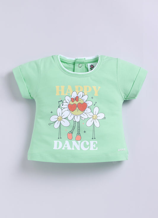 Annie Girls "Happy Dance" Daisy Top and Printed Shorts Set -Green
