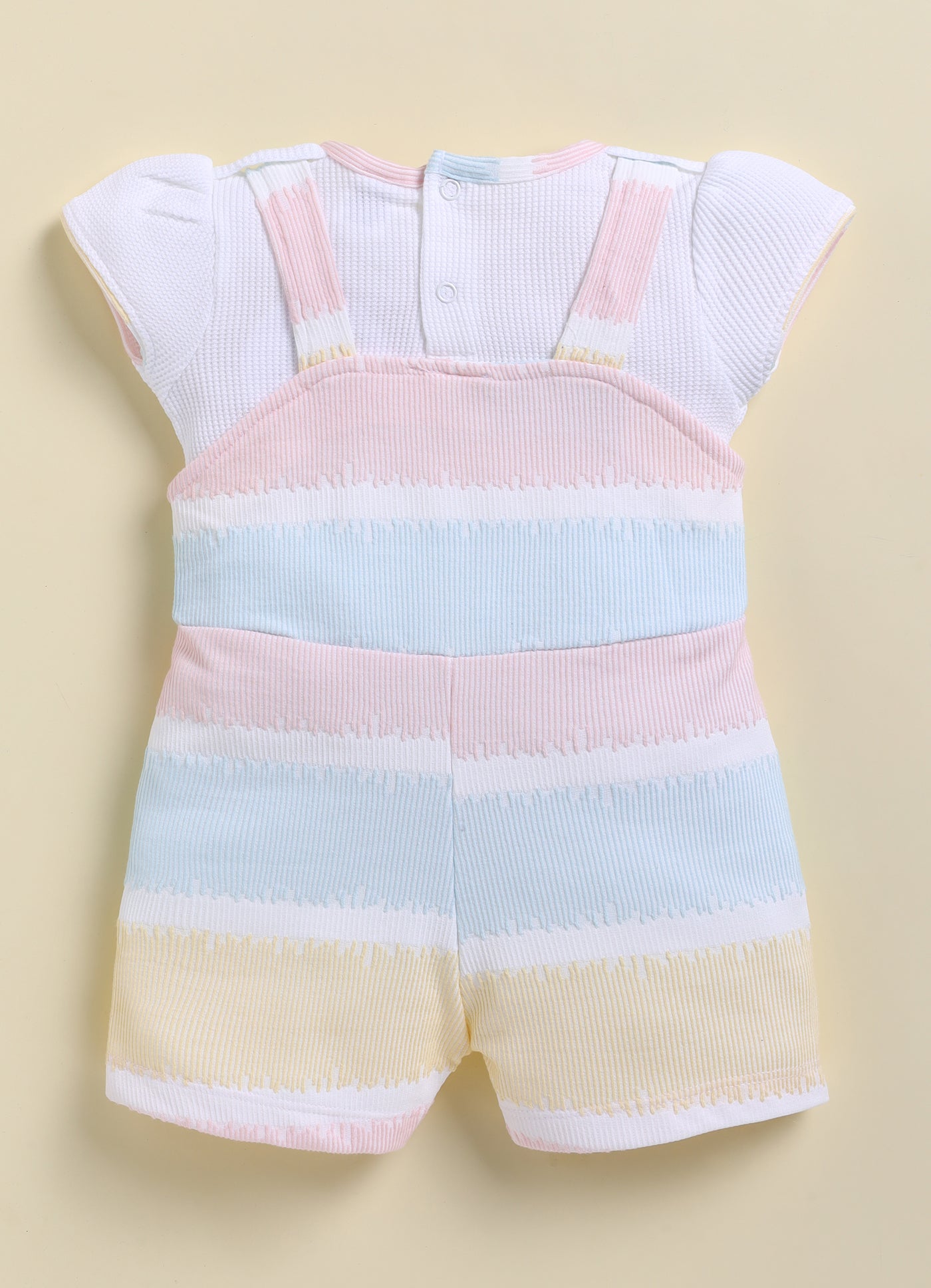 Annie Girls Pastel Striped Bear Patch Short Jumpsuit - Blue