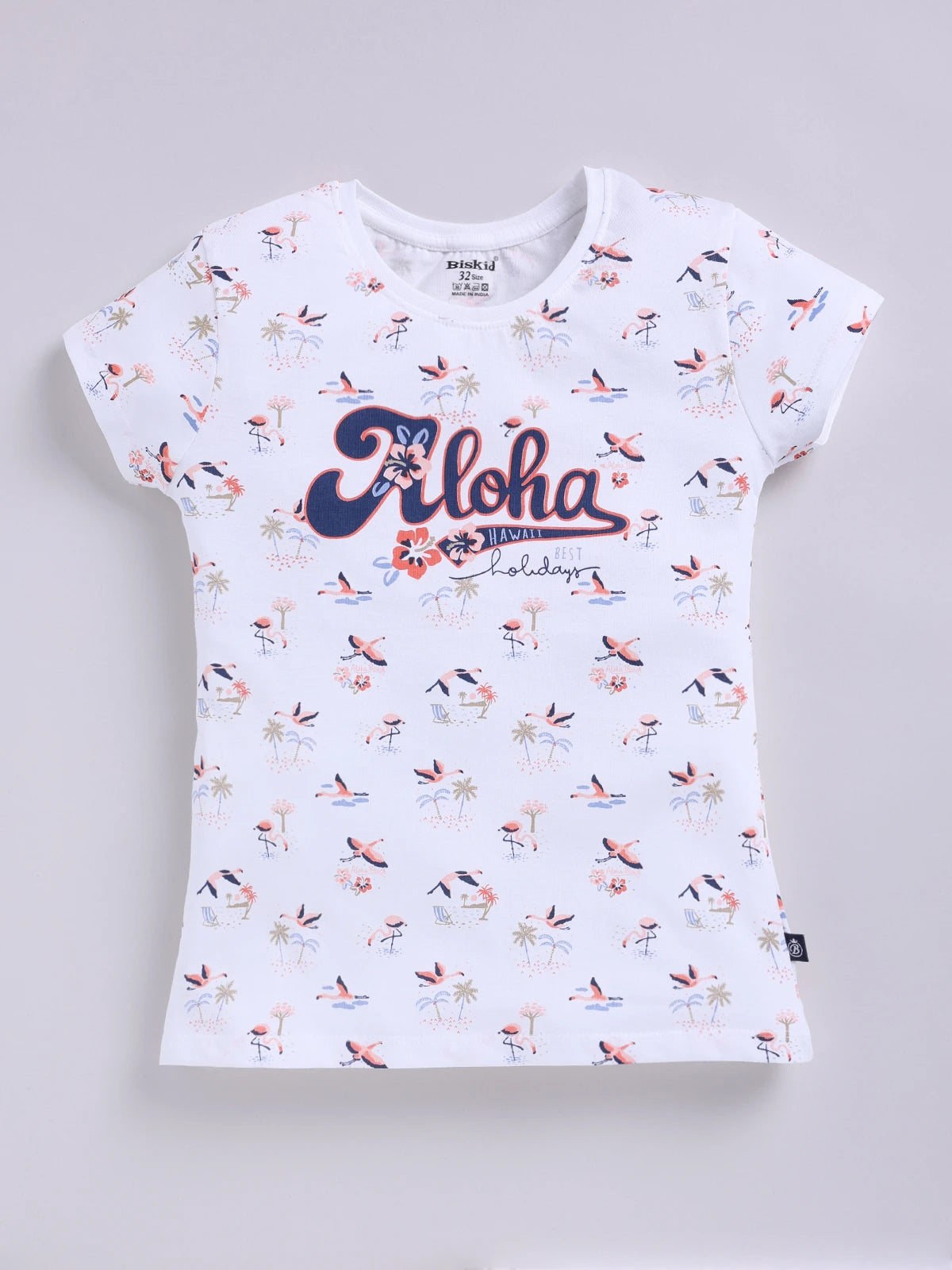 White Printed Top for Girls by Biskid