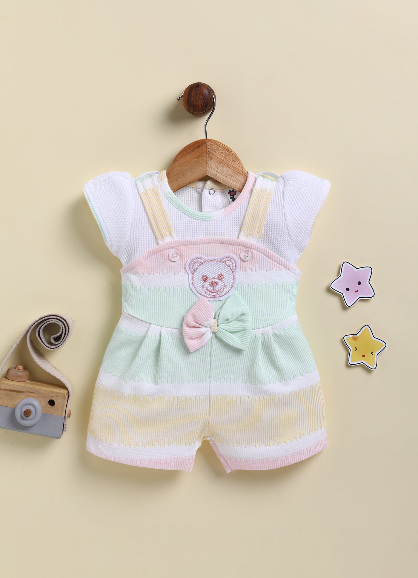 Pink Teddy Face Stripes Jump Suit for Girls by Annie