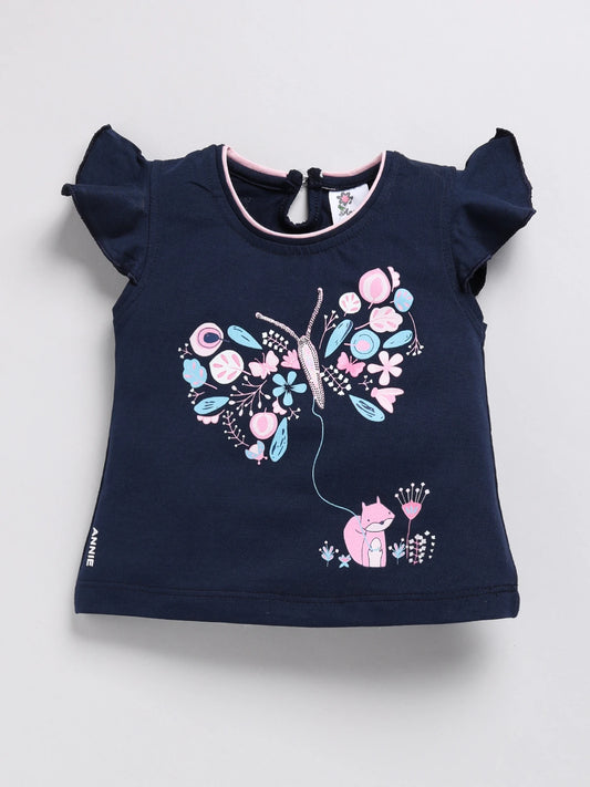 Black Butterfly Printed Top Capri Set for Girls by Annie