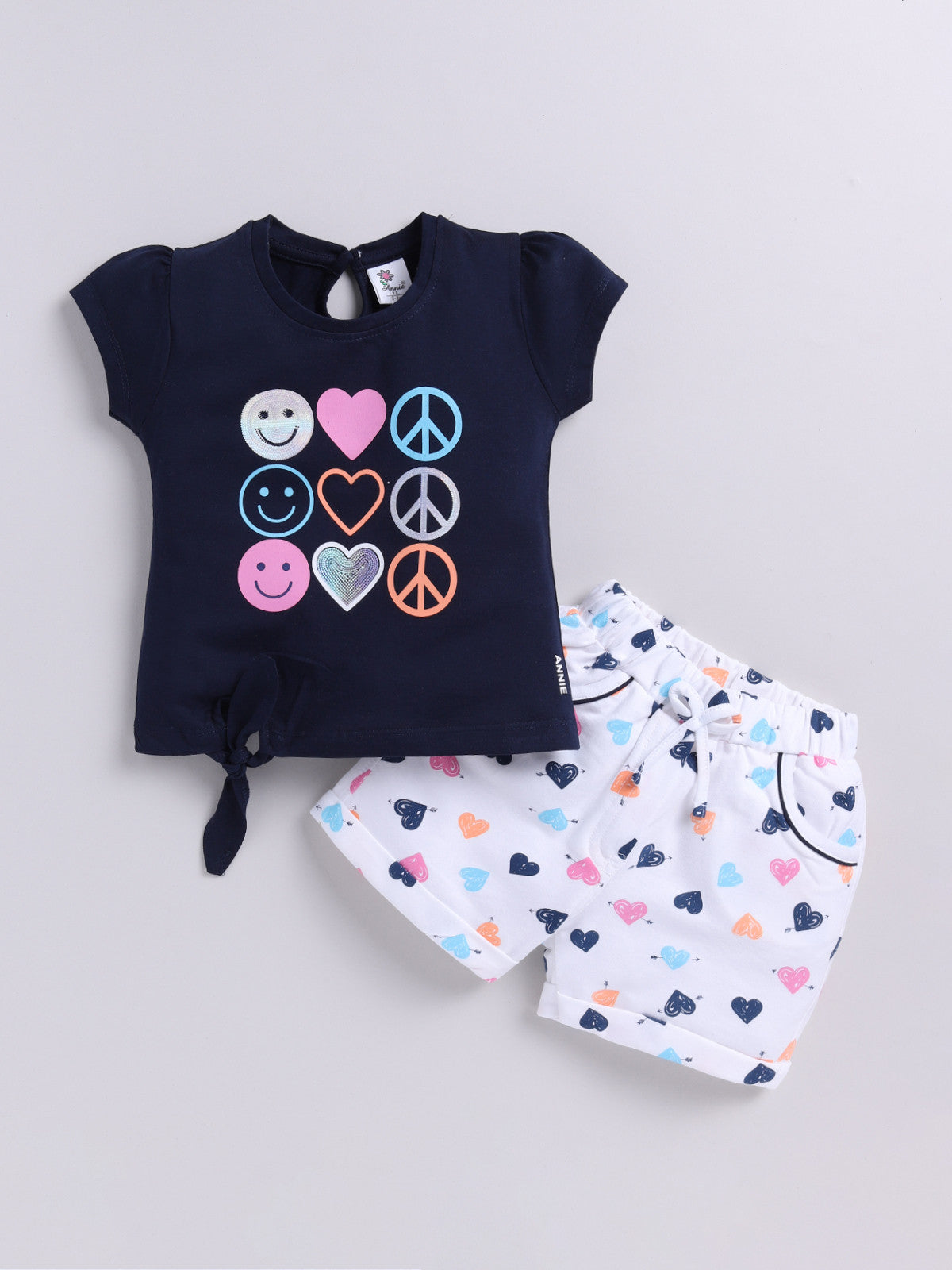 Blue Printed Top Hot Pant Set for Girls by Annie