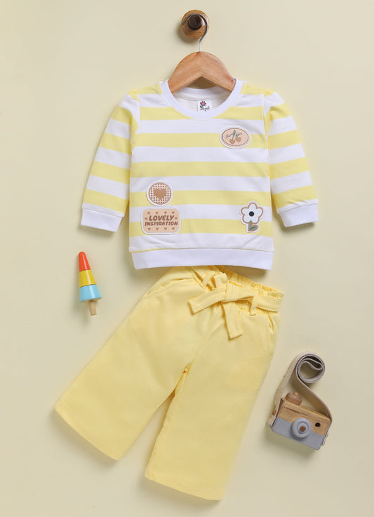 Annie Kids 100% Lyocell Knit to Knit Full Sleeves Stripes Pre Winter Top & Pant - Pink