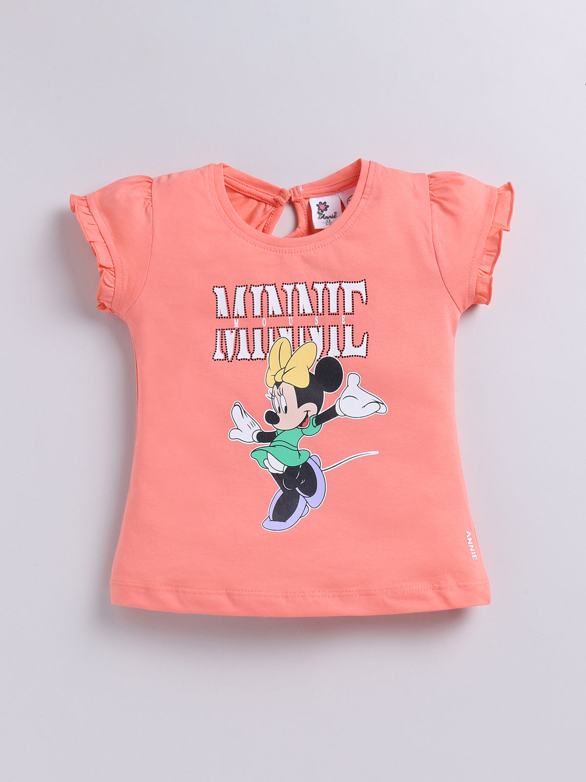 Peach Micky Printed Top Capri Set for Girls by Annie