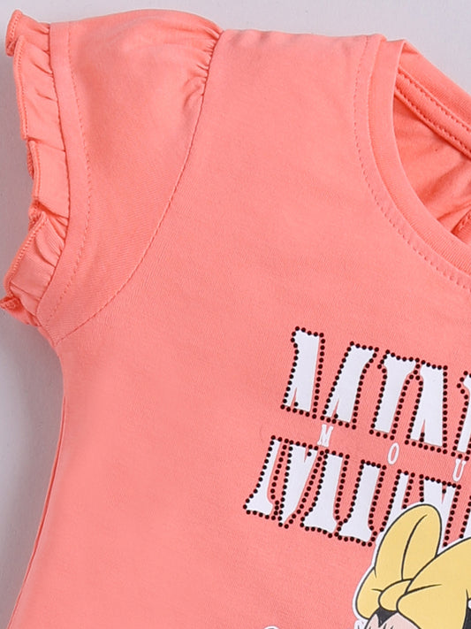 Peach Micky Printed Top Capri Set for Girls by Annie