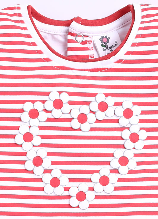 Red Love Shape Floral Stripes Top Capri Set for Girls by Annie