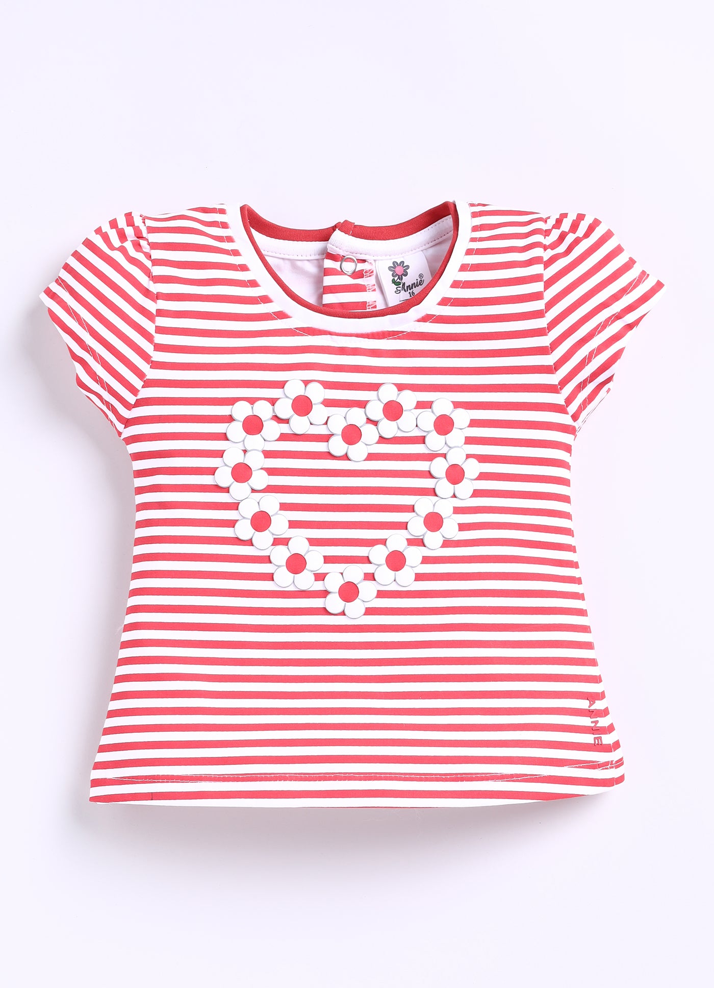 Red Love Shape Floral Stripes Top Capri Set for Girls by Annie