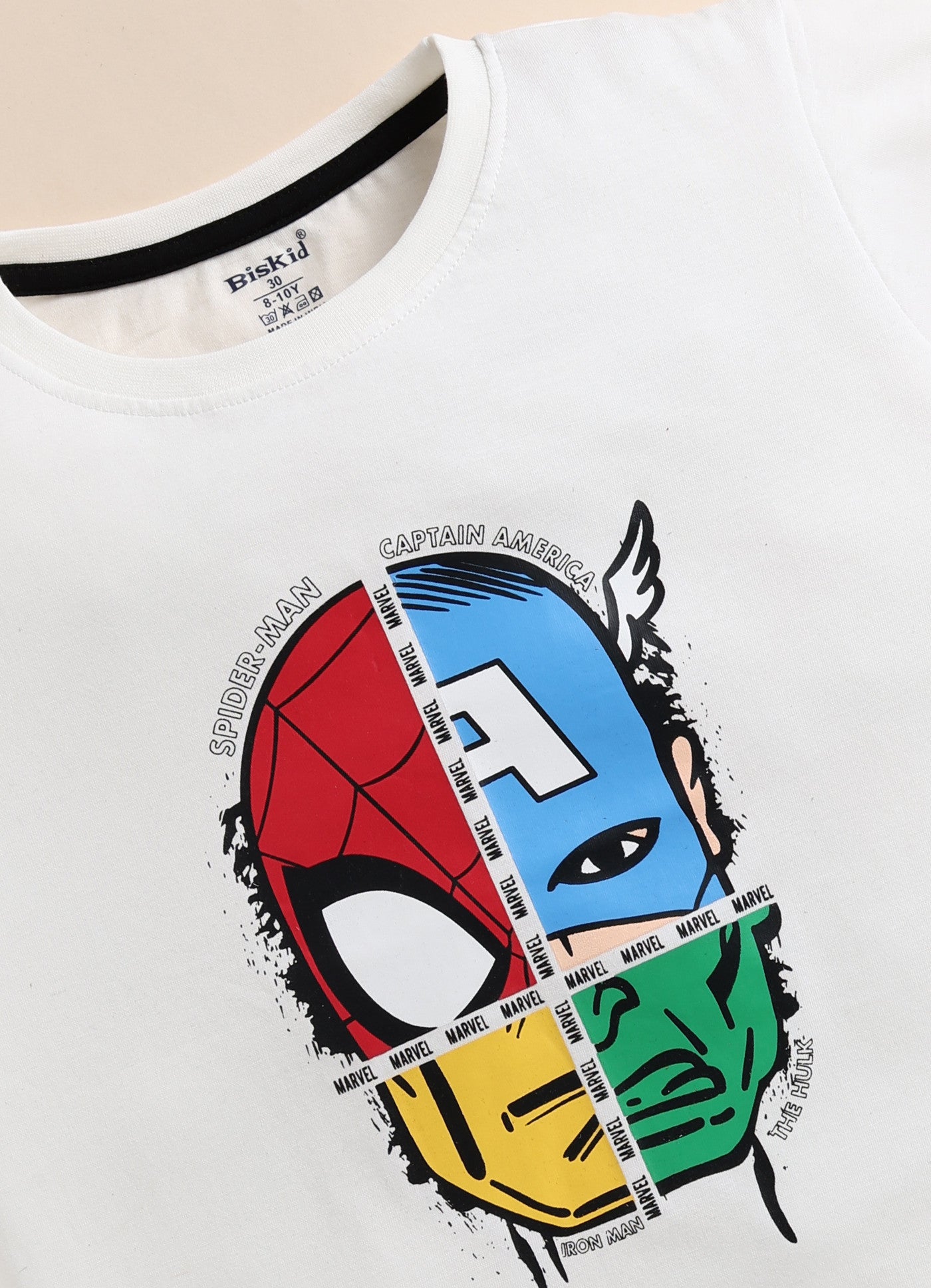 White Marvel Printed T-Shirt for Boys by Biskid