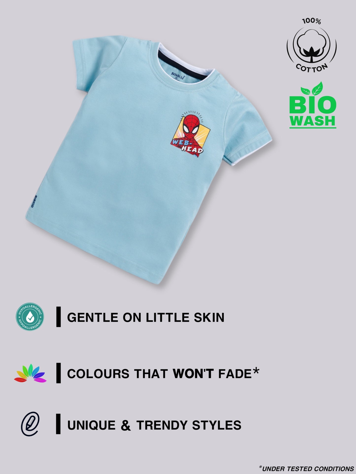 Blue & Navy Spider Man Solid T-Shirt for Boys by Biskid