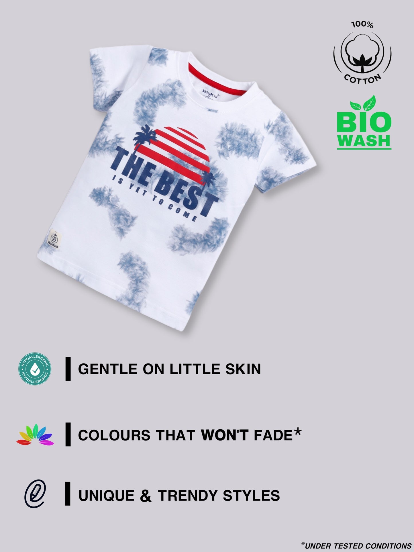 White&Blue Printed T-Shirt for Boys by Biskid