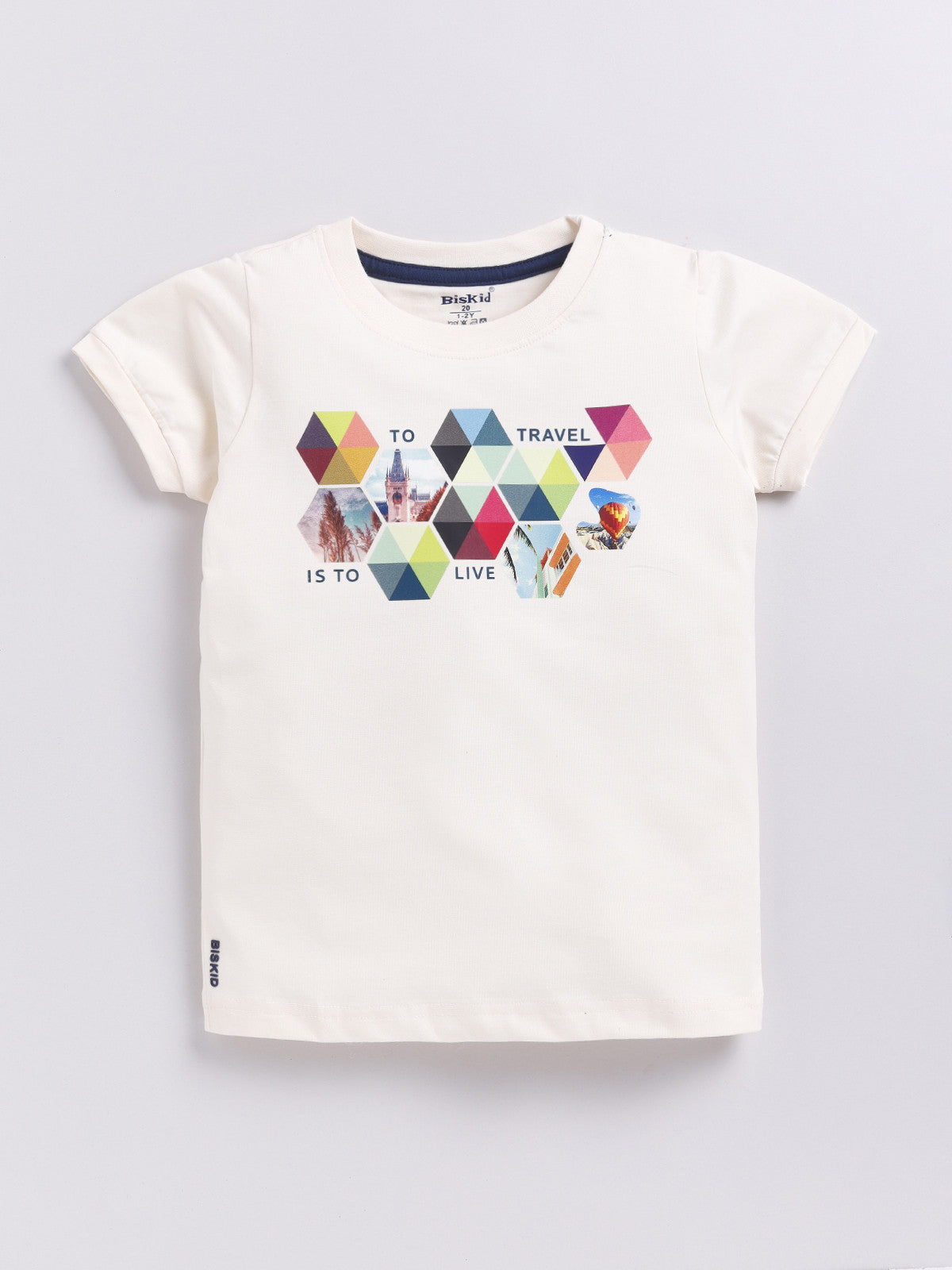 Beige Printed T-Shirt for Boys by Biskid