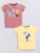 Peach & Yellow Printed T-Shirt for Boys by Biskid