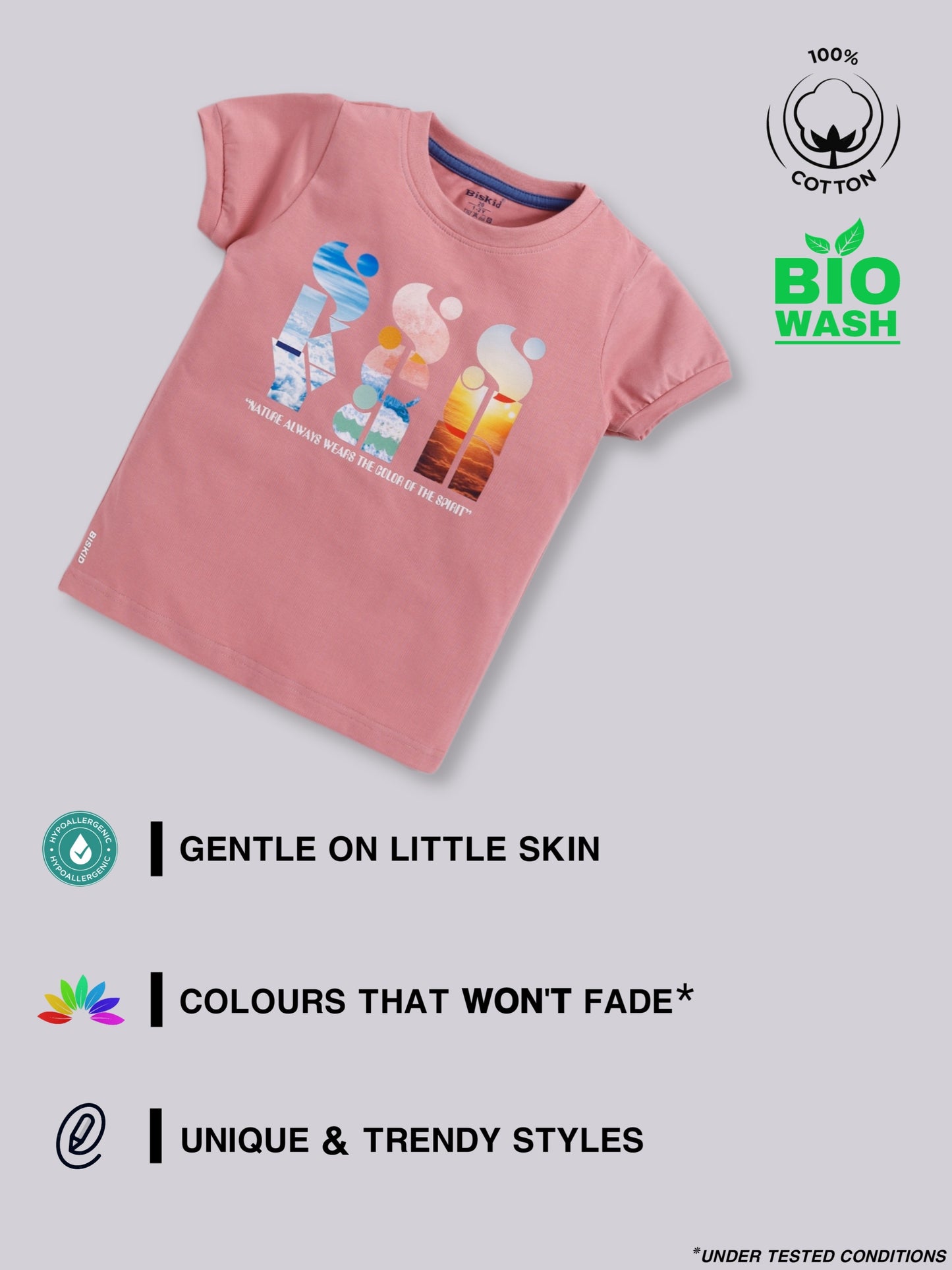 Peach & Yellow Printed T-Shirt for Boys by Biskid