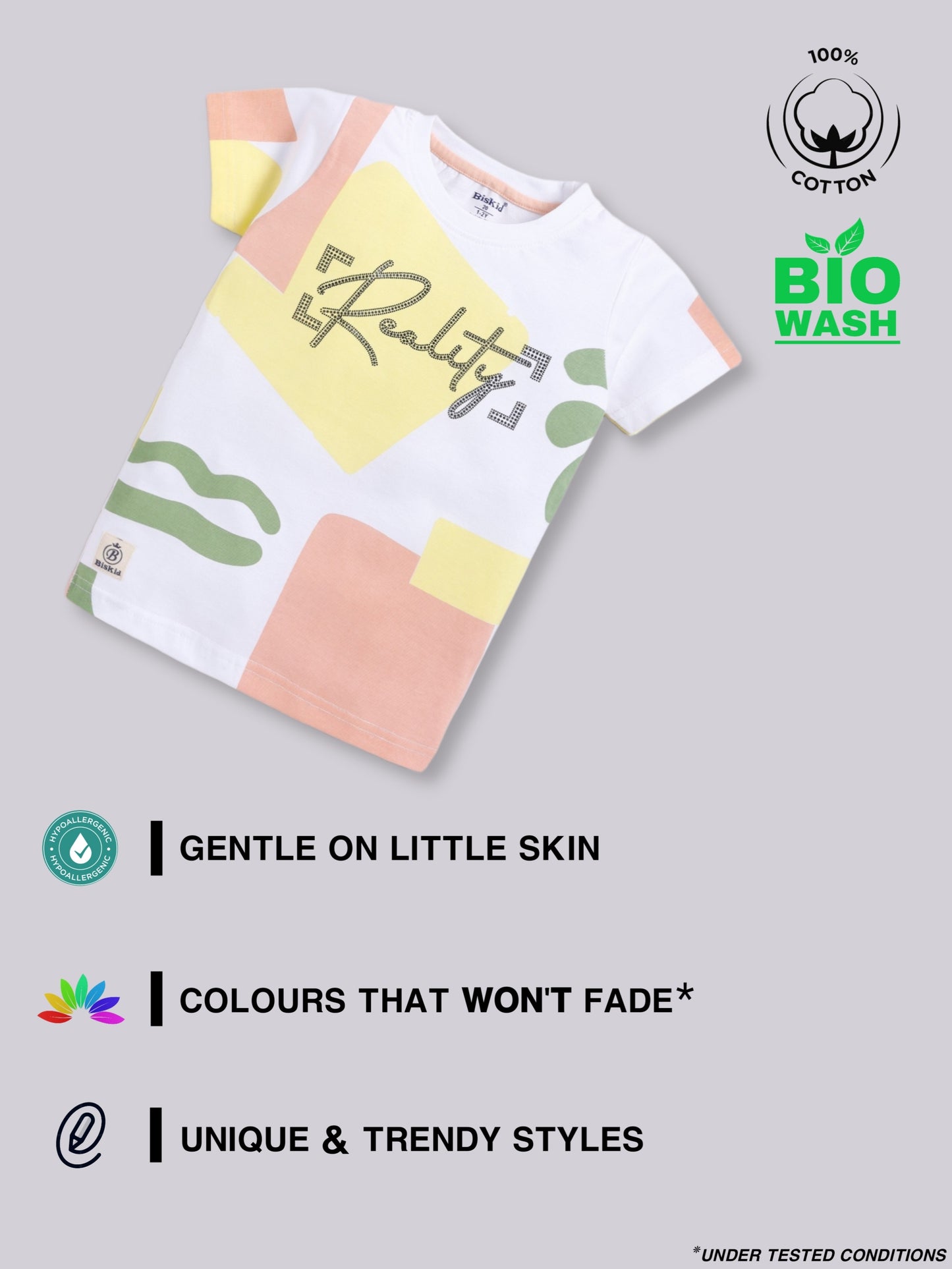 White&Yellow Printed T-Shirt for Boys by Biskid