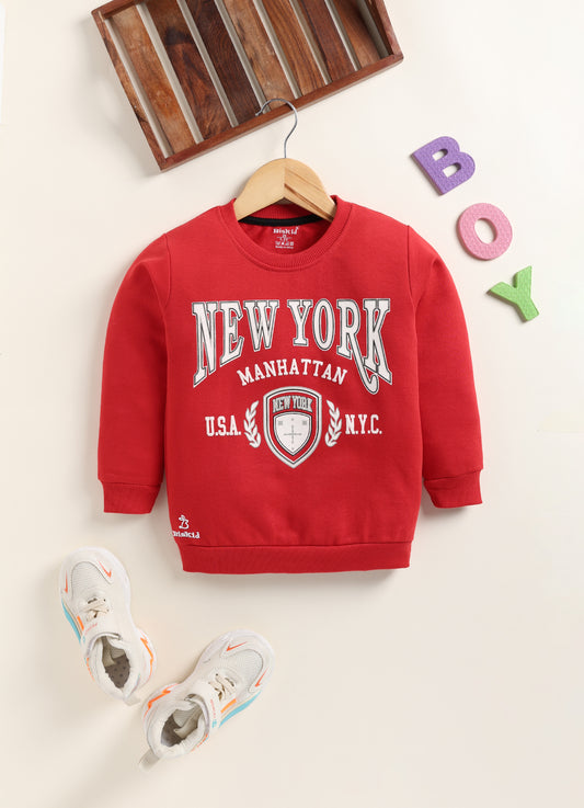 Biskid Boys "New York Manhattan" Varsity Graphic Sweatshirt - Red