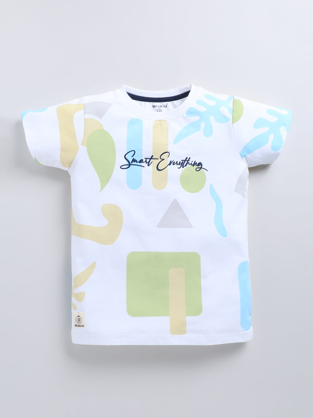 White & Green Printed T-Shirt for Boys by Biskid