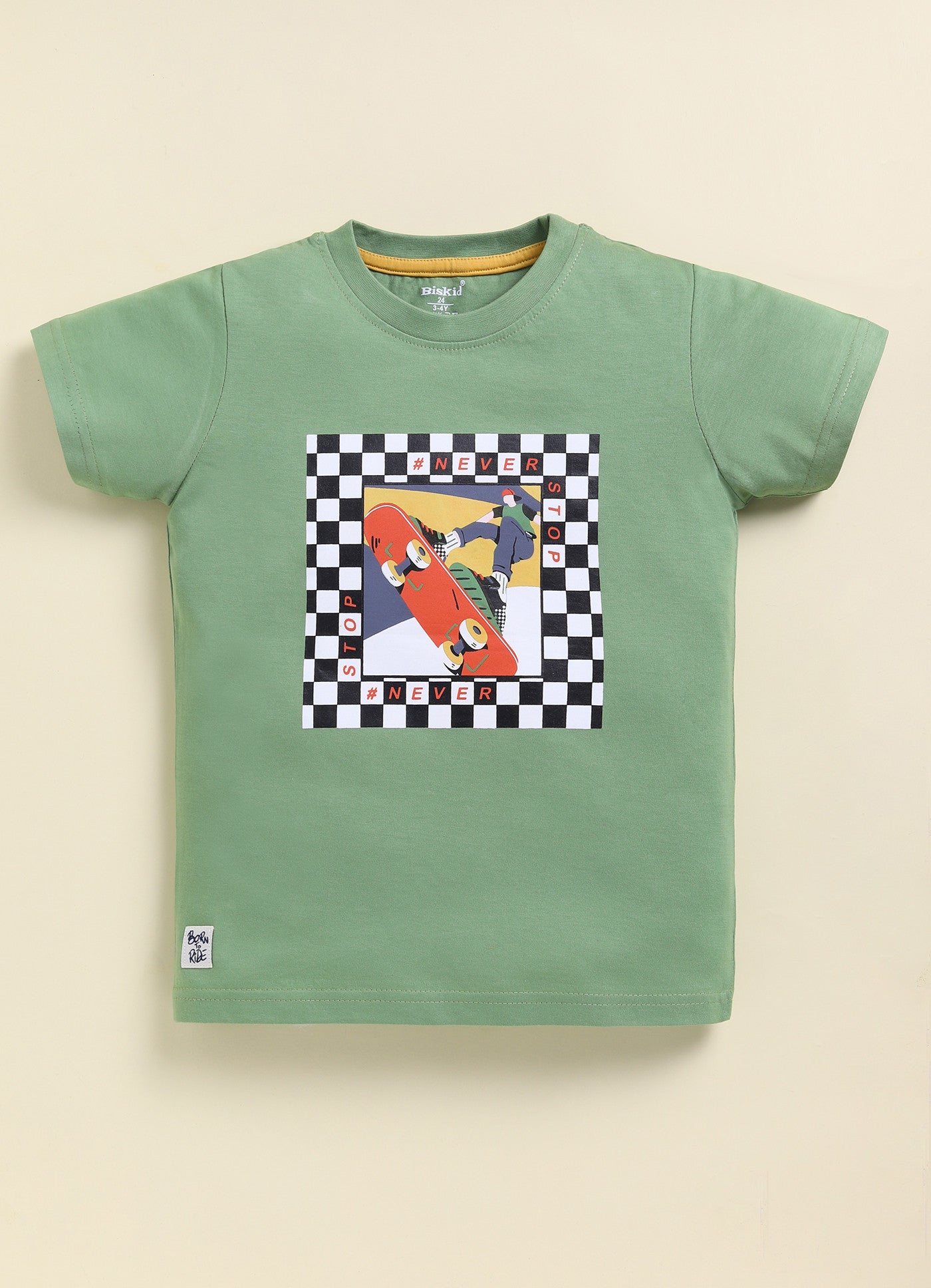 Pista Green Printed T-Shirt for Boys by Biskid