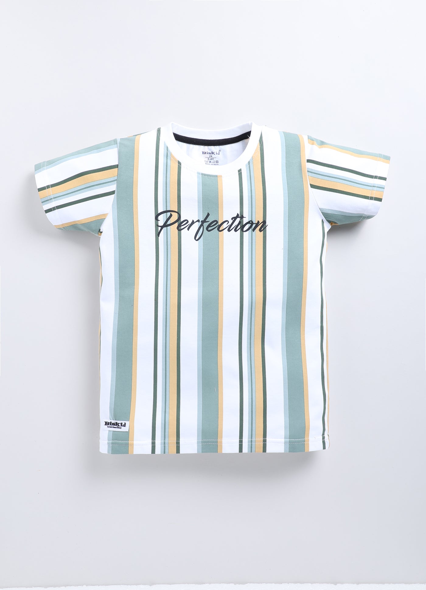 White & Olive Stripes T-Shirt for Boys by Biskid