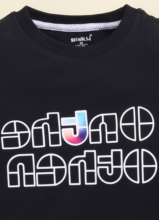 Black Printed T-Shirt for Boys by Biskid