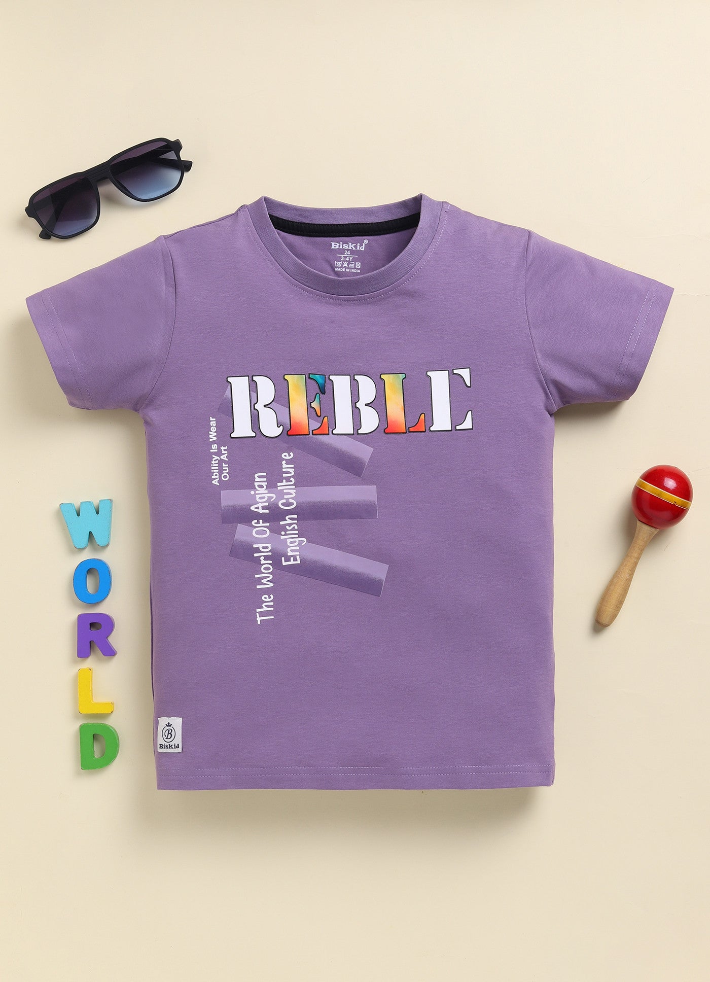 D.Purple Printed T-Shirt for Boys by Biskid