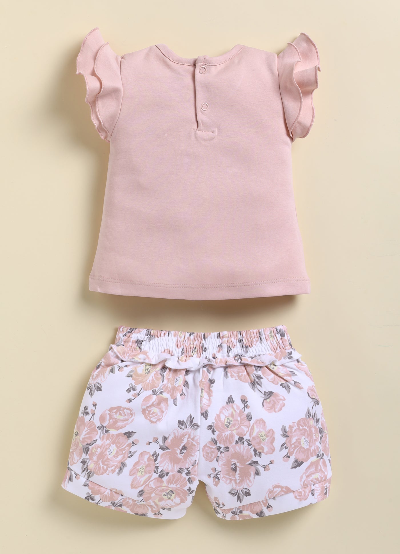 Peach Kitty face Printed Top Hot Pant Set for Girls by Annie