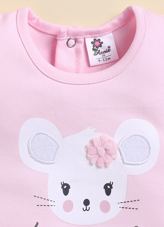 Pink Kitty face Printed Top Hot Pant Set for Girls by Annie