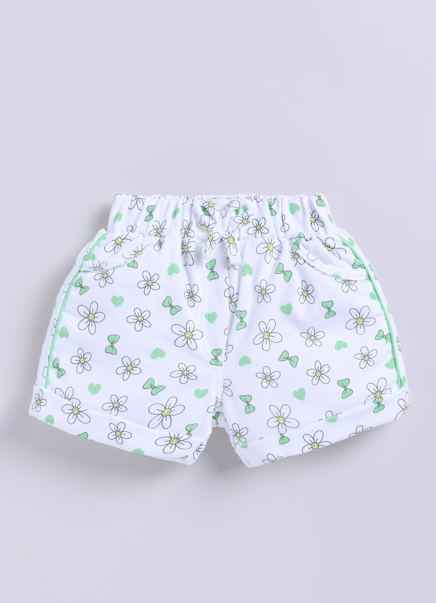 Green Foral Printed Top Hot Pant Set for Girls by Annie