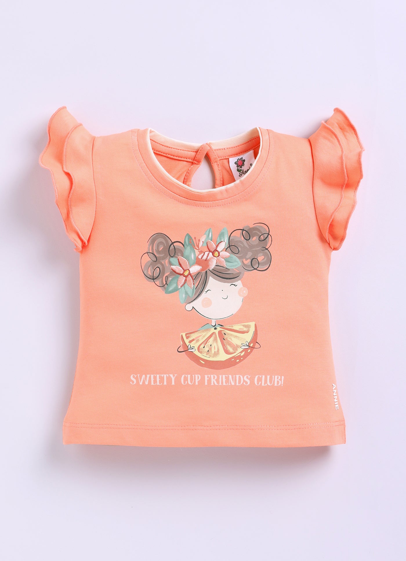 Peach Printed Top Skirt Set for Girls by Annie