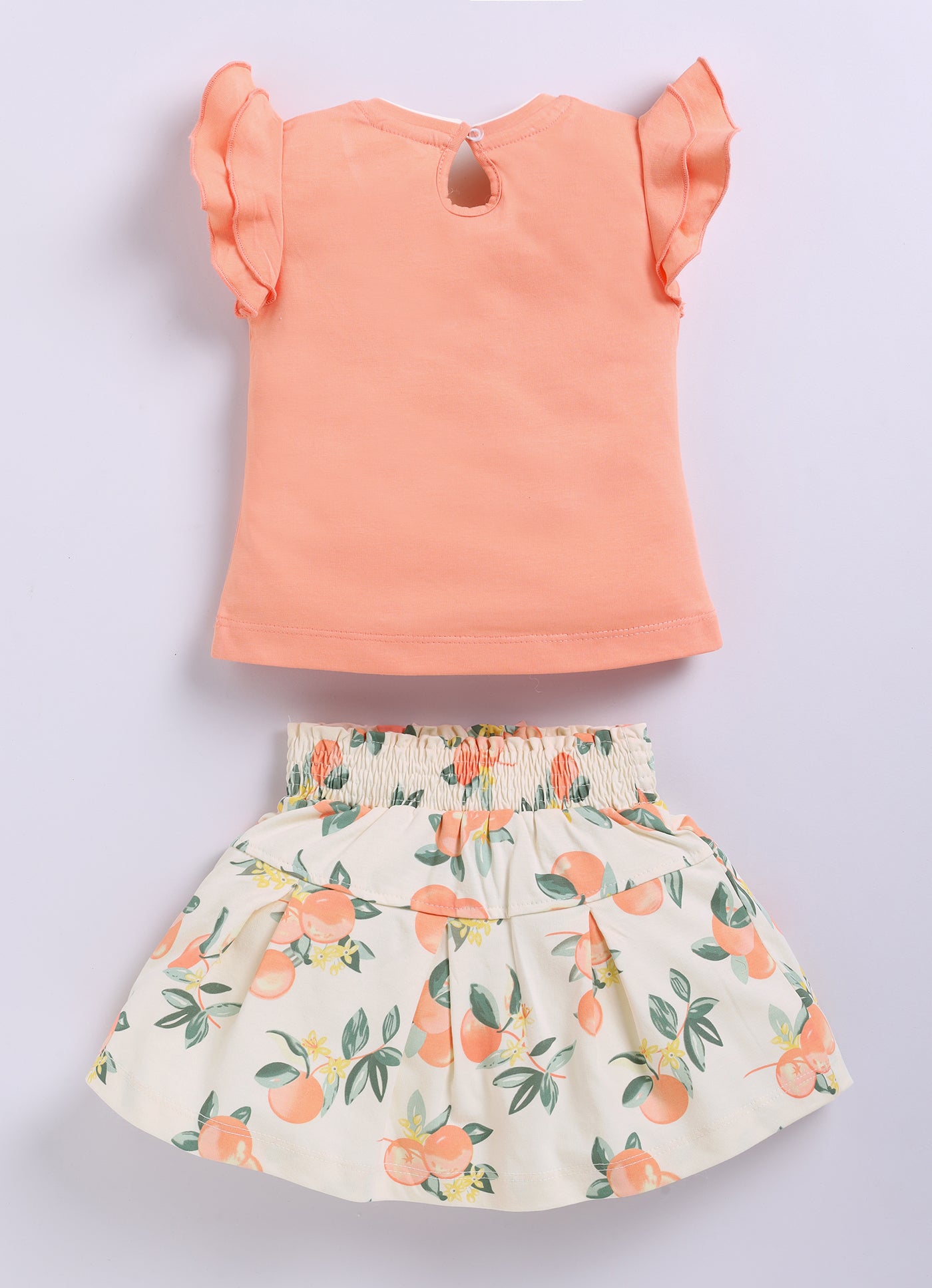 Peach Printed Top Skirt Set for Girls by Annie
