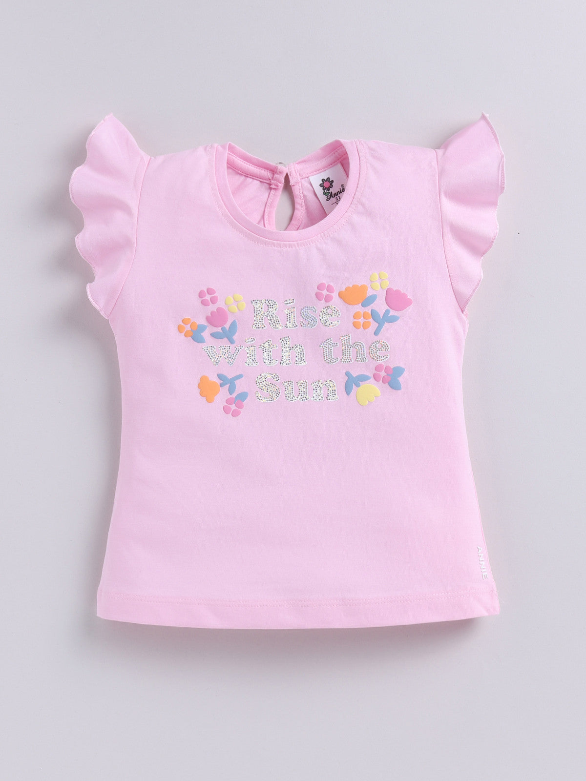 Pink Printed Top Hot Pant Set for Girls by Annie