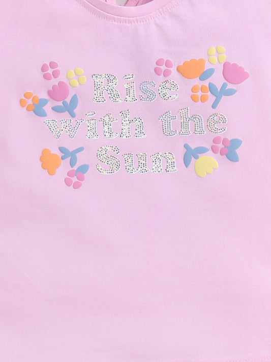 Pink Printed Top Hot Pant Set for Girls by Annie