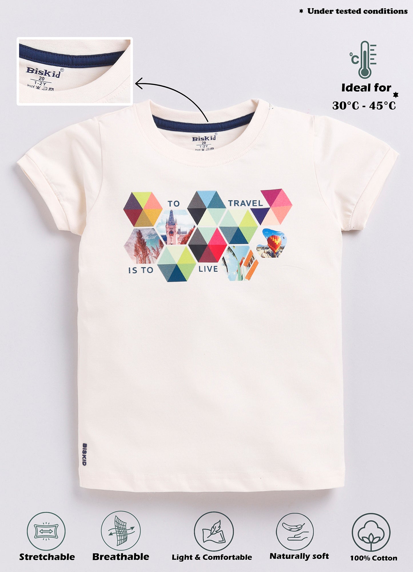 Biskid Boys "To Travel Is To Live" Geometric Graphic T-Shirt - Beige