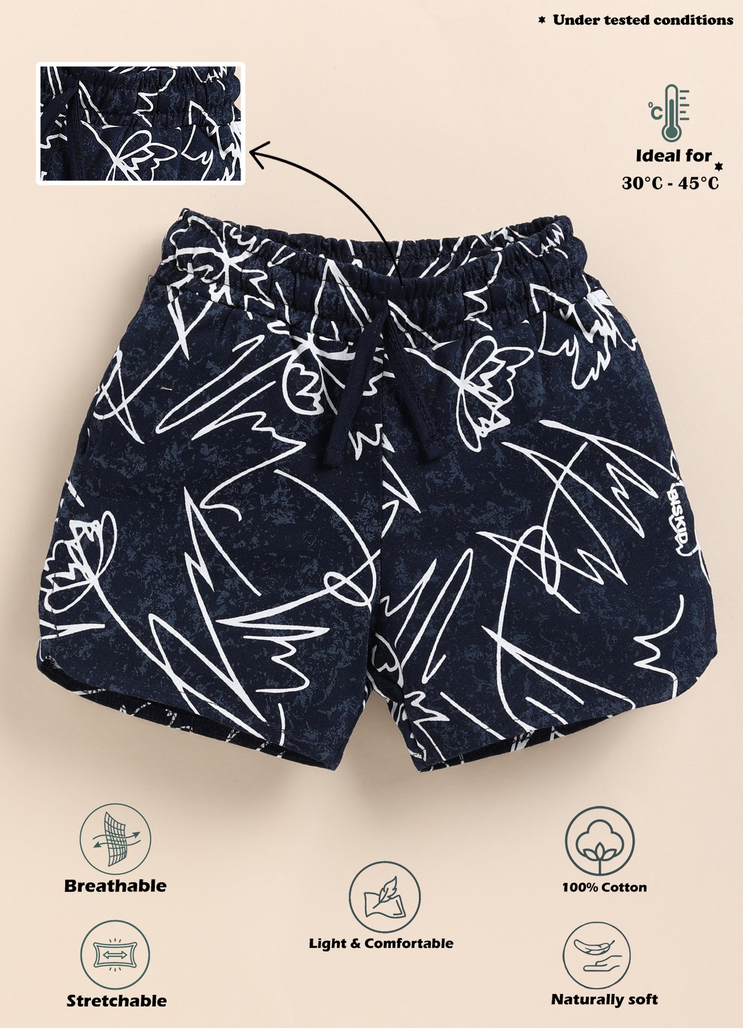 Biskid Girls Abstract Floral Print Casual Shorts - Black