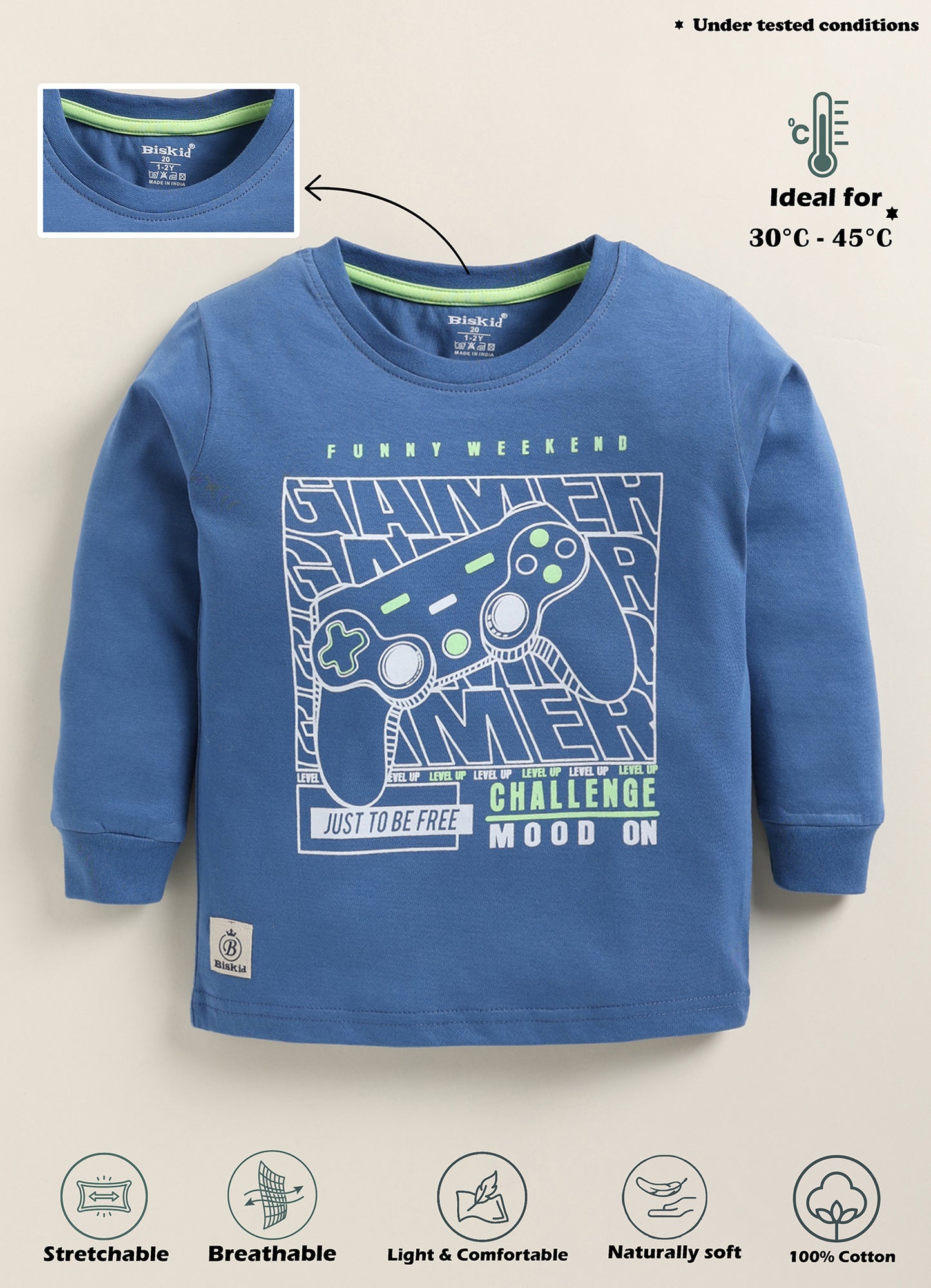 Biskid Boys "Gamer" Graphic Long-Sleeve T-Shirt - Blue